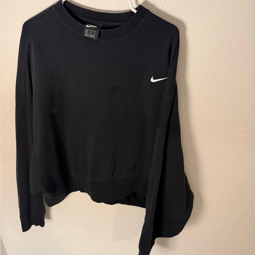 Nike Women's Black Crew Sweatshirt with White Swoosh